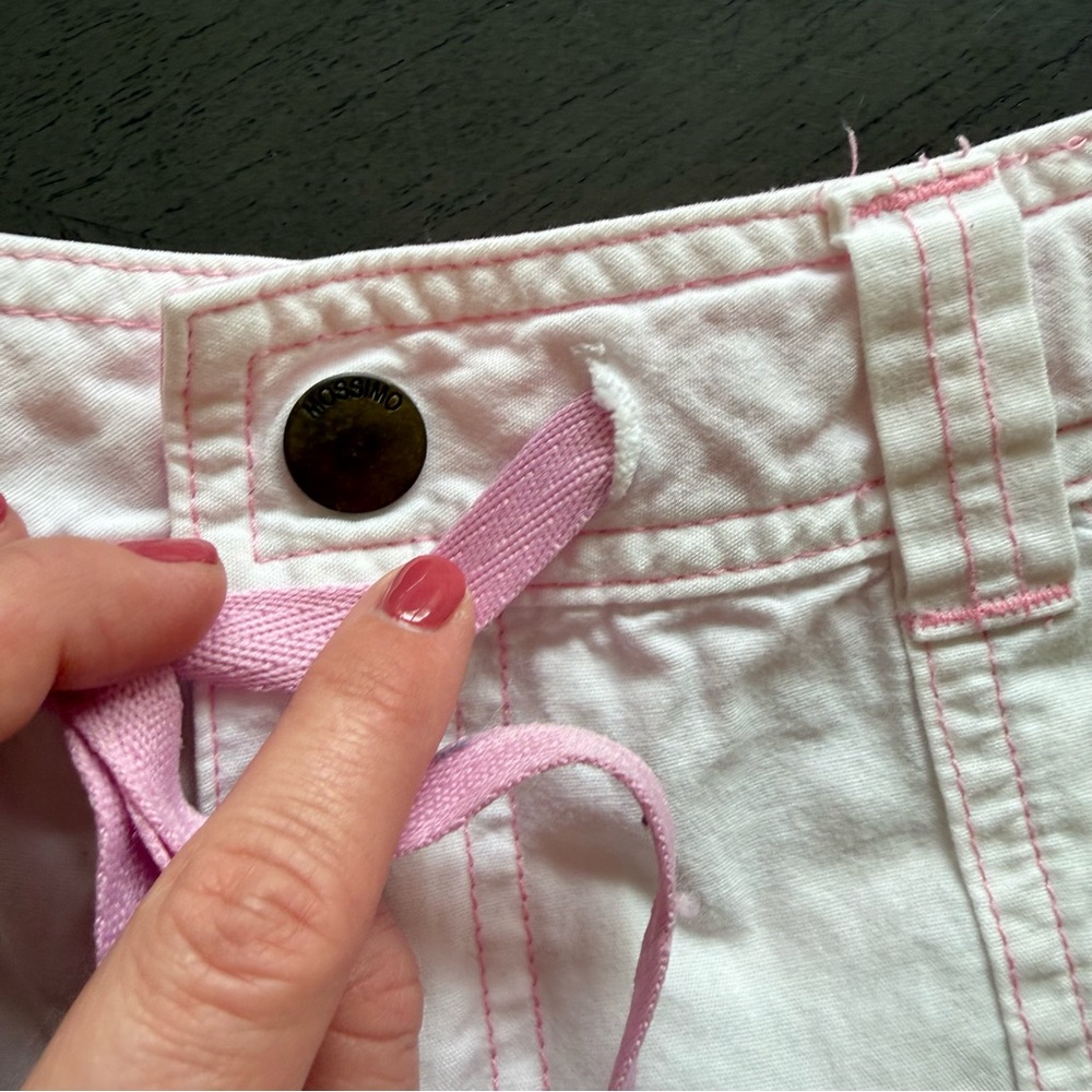 VTG Mossimo Y2K White Utility Cargo Shorts Pink Contrast Stitching Sz‎ M - Picture 3 of 9